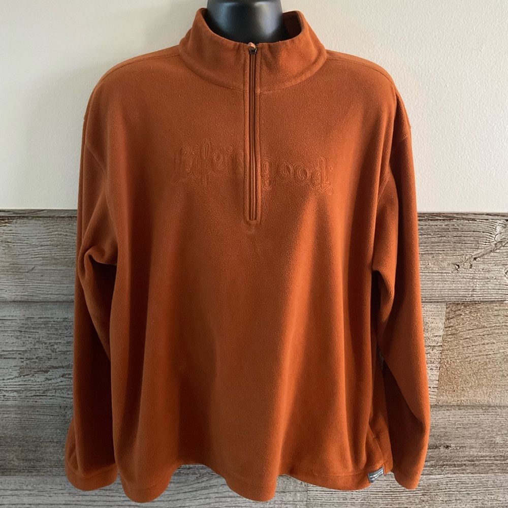 Life is Good brown 1/4 zip fleece men’s size Large (L1)